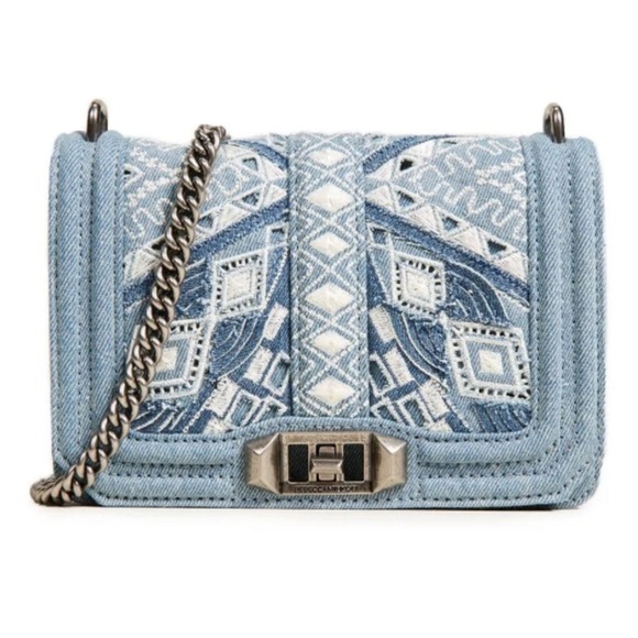 Rebecca Minkoff Small Love Embroidered Denim Crossbody - Blue - Picture 1 of 8